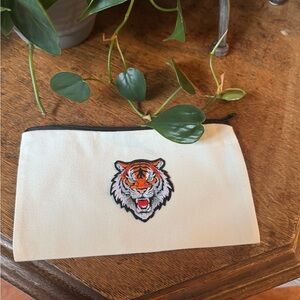 Bundle of Canvas Tiger Tote and Matching Makeup Bag  with Tiger Patch